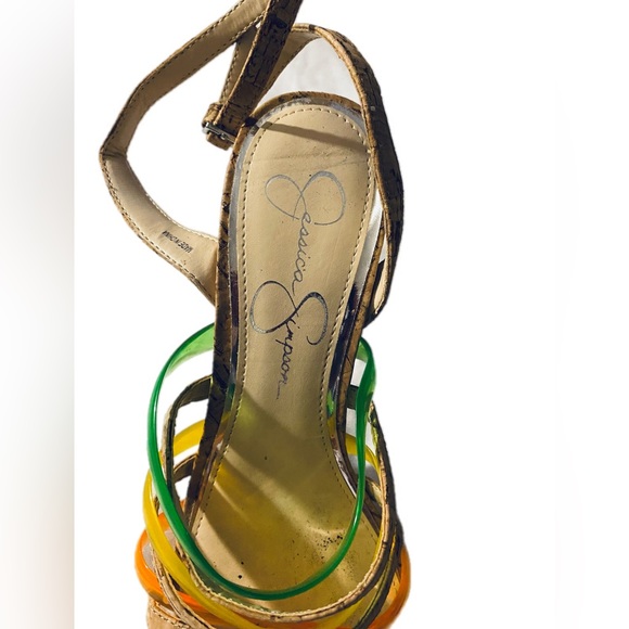 Jessica Simpson Muti Color Sandals With Cork Stack Heels Size 8M - Picture 7 of 9